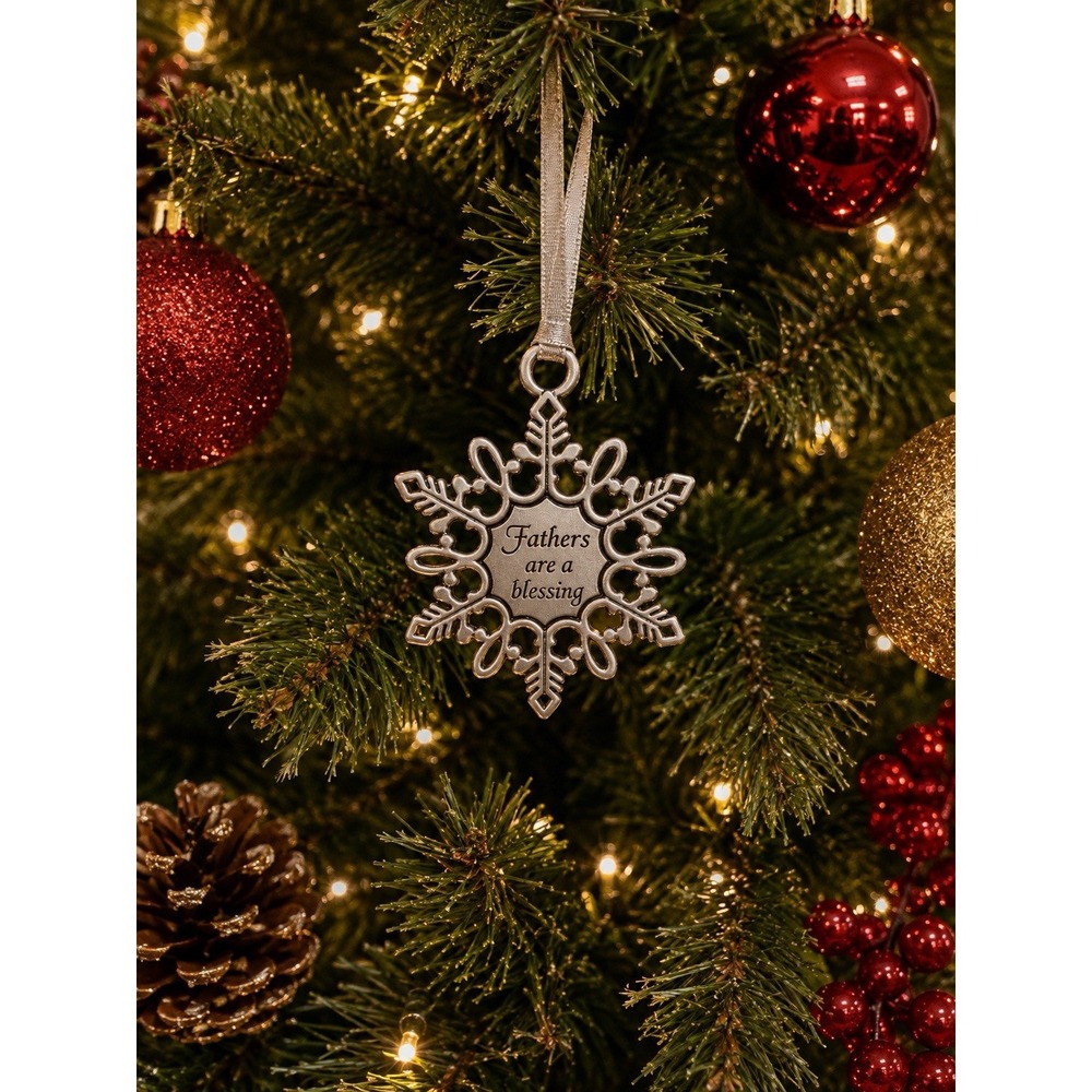 Ganz Fathers Are a Blessing Snowflake Christmas Ornament Pewter Look New EX13542